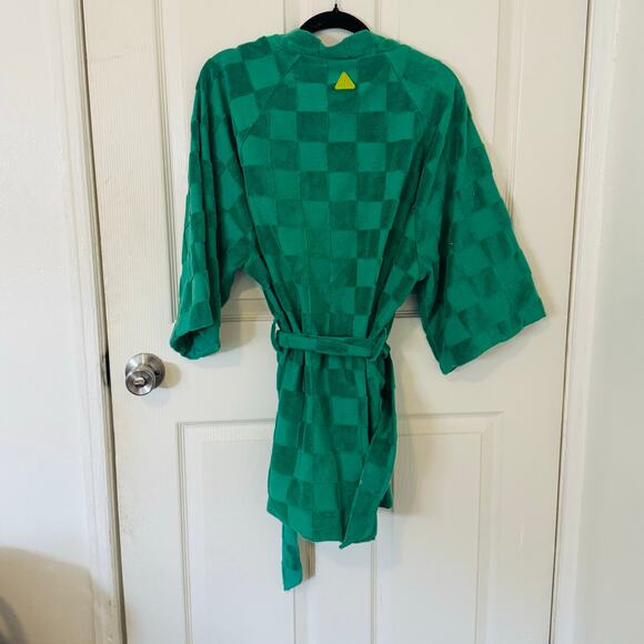 Melody Ehsani Womens Estelle Terrycloth Check Robe Kelly Green Size Small EUC - Picture 3 of 9